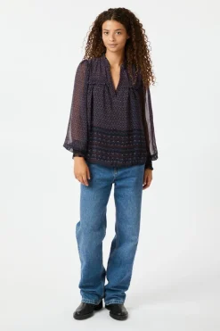 Hot Rhia Border Pattern Blouse 163994 Bluser & Skjorter