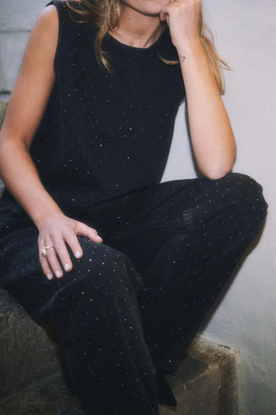 Neo Noir T-Shirts & Toppe<Rissa Bedazzled Denim Top 164461