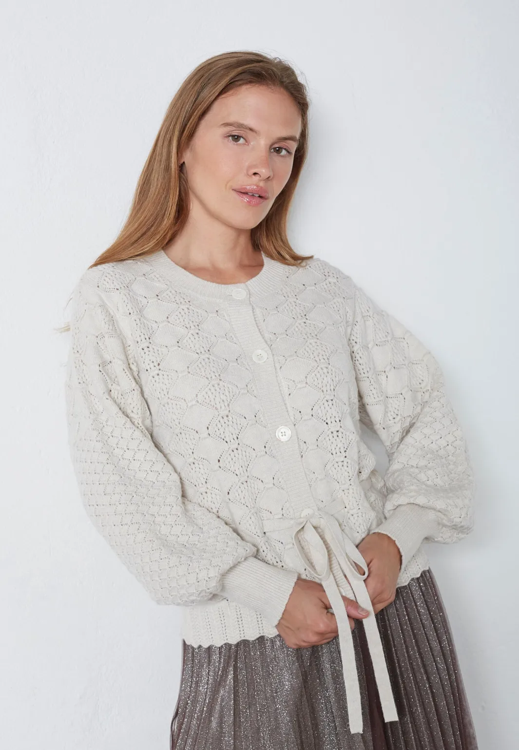 Online Rowcc Pointelle Tie Cardigan 32241 Cardigans|Ammevenligt Tøj