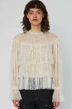 Discount Sheer Frill Lace Blousels54-2504 Bluser & Skjorter