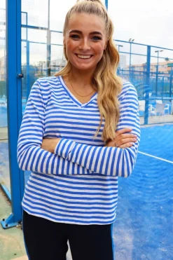 Hot Ulla-Ls-Vneck-Stripe-Tshirt 22160 Bluser & Skjorter