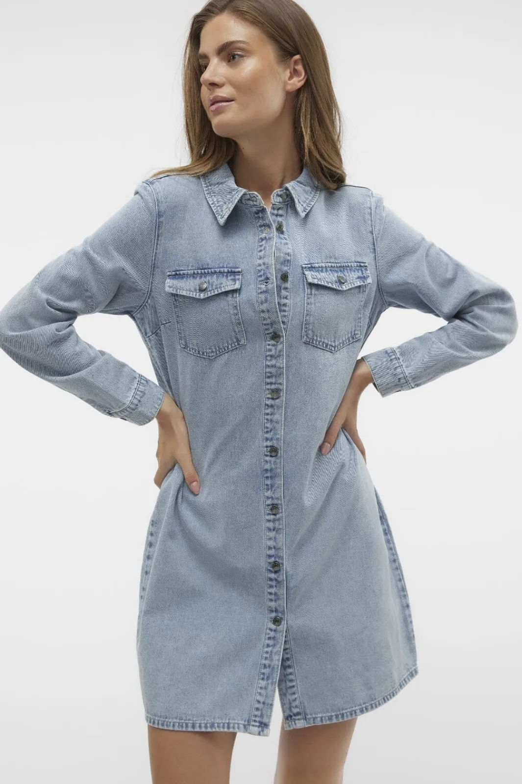 Online Vmjennie Ls Short Denim Dress Mix Kjoler|Ammevenligt Tøj