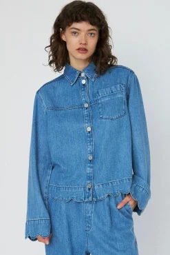 Stella Nova Bluser & Skjorter|Ammevenligt Tøj<Washed Blue Shirt With Scallop Edgewd54-2324